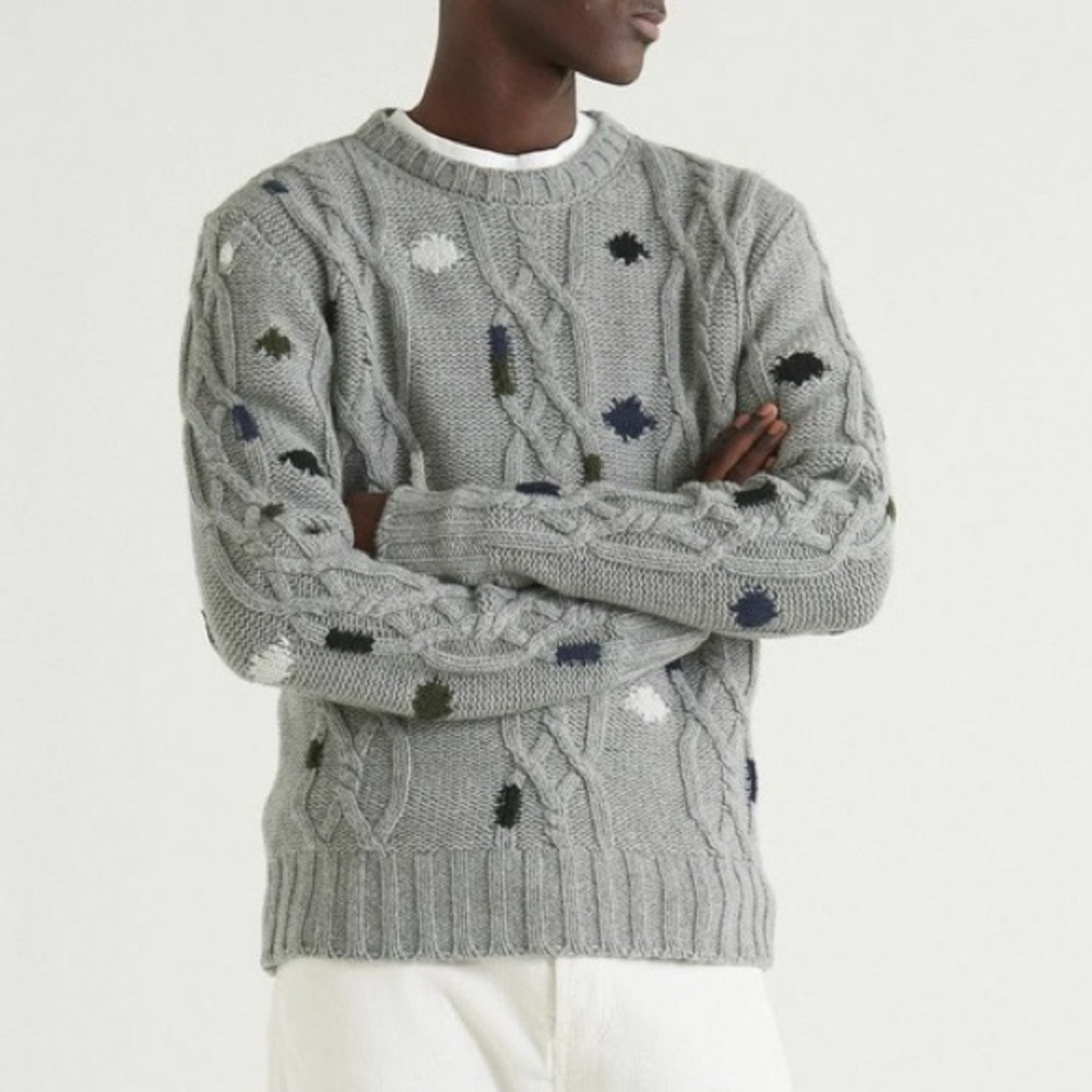 Officine Générale Marco Cable Knit Intarsia Sweater, Size S, NEW (Made in Italy)